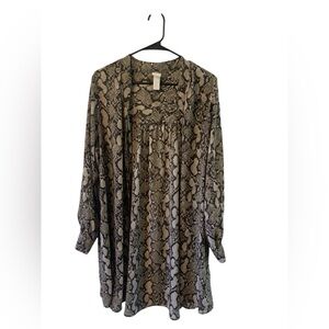 H&M Brown Sz. 12 Button Down Snake Print Tunic Shirt Dress‎ Lightweight Reptile